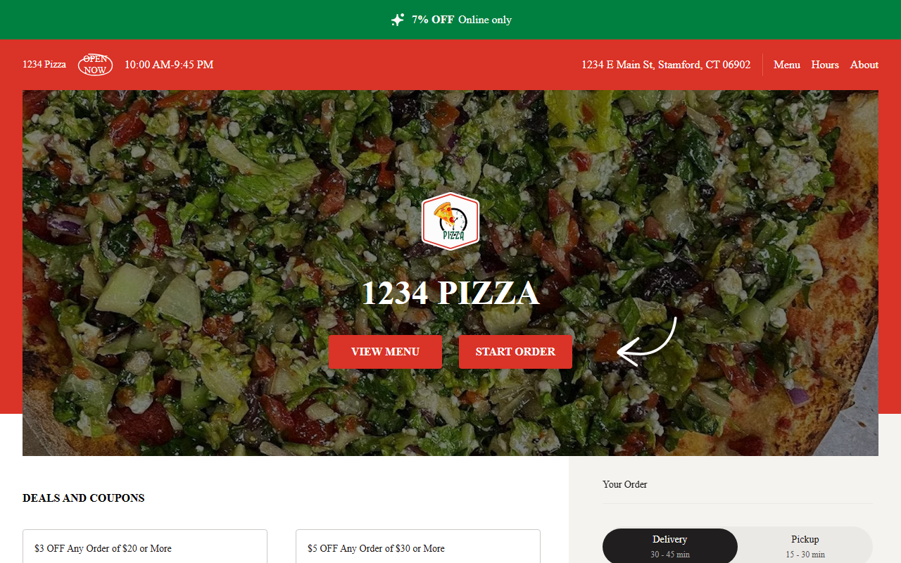 1234pizzamenu.com screenshot