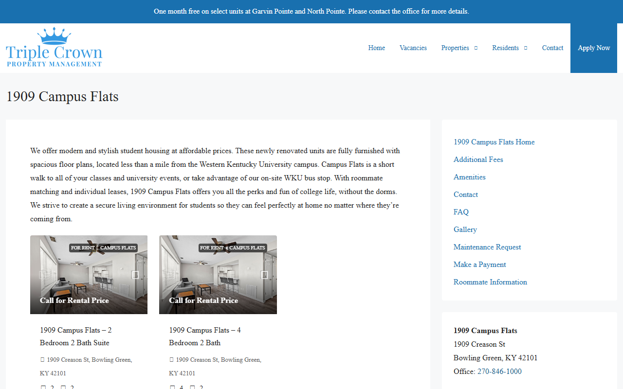 1909campusflats.com screenshot