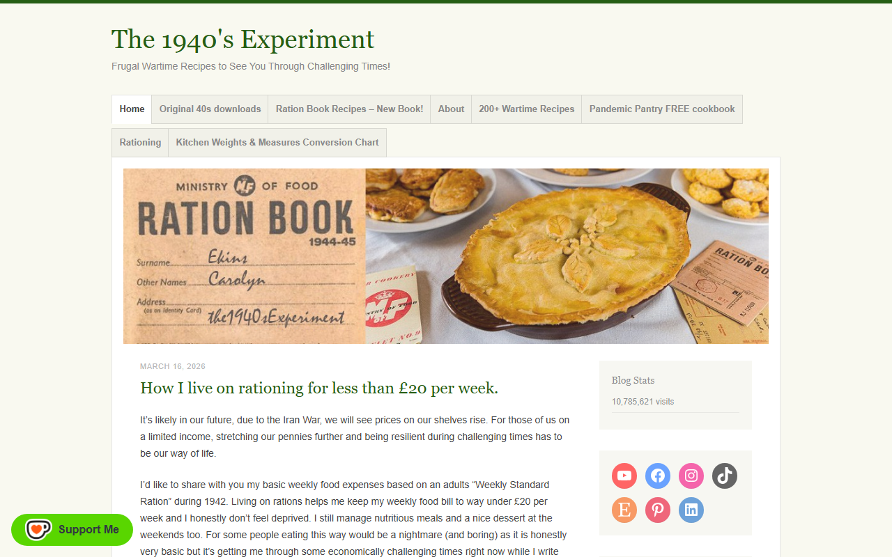 1940sexperiment.com screenshot