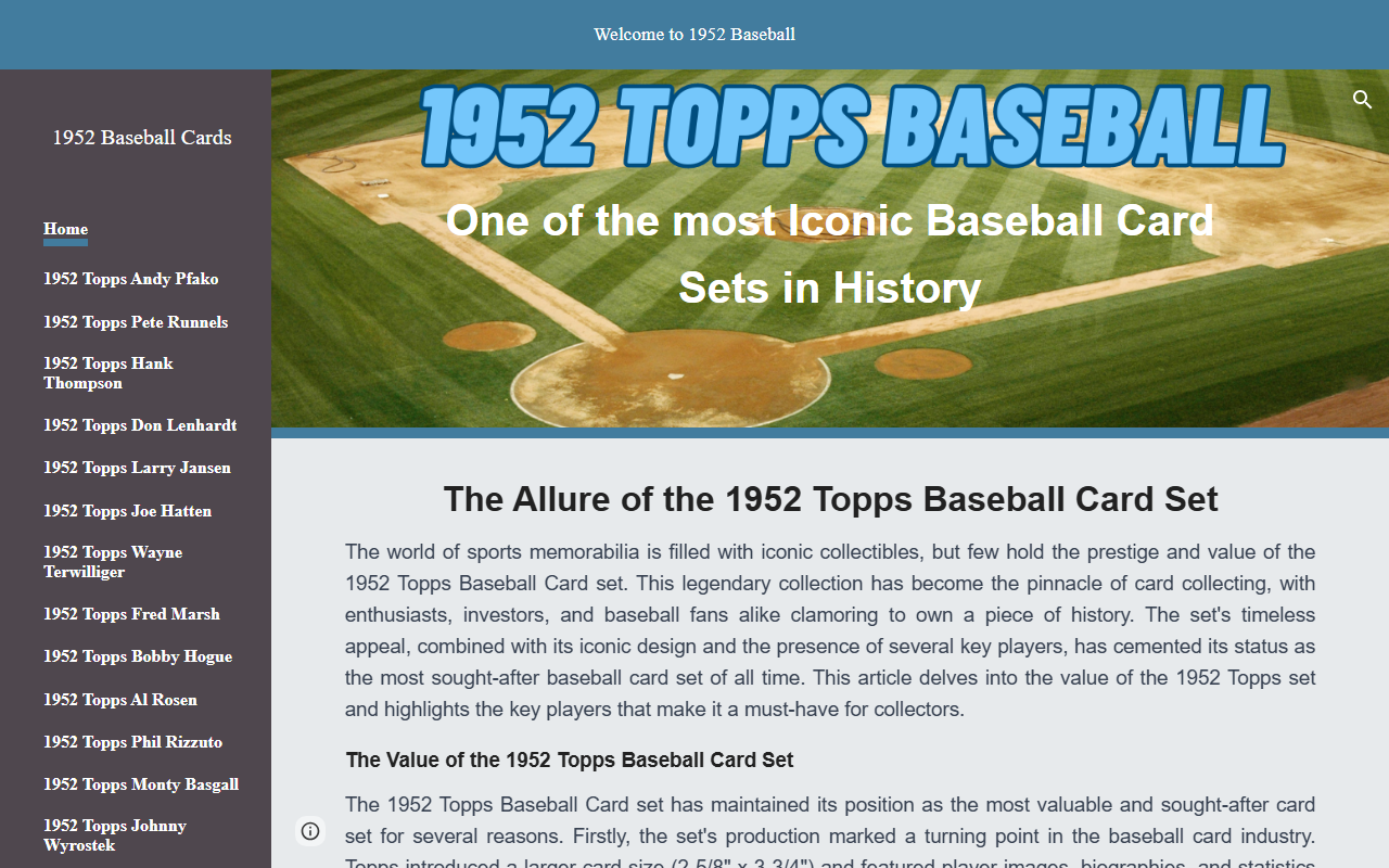 1952baseball.com screenshot