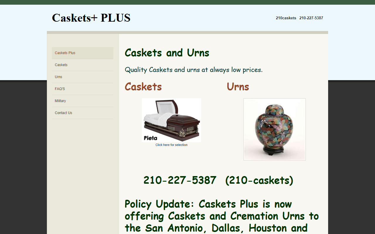 210caskets.com screenshot