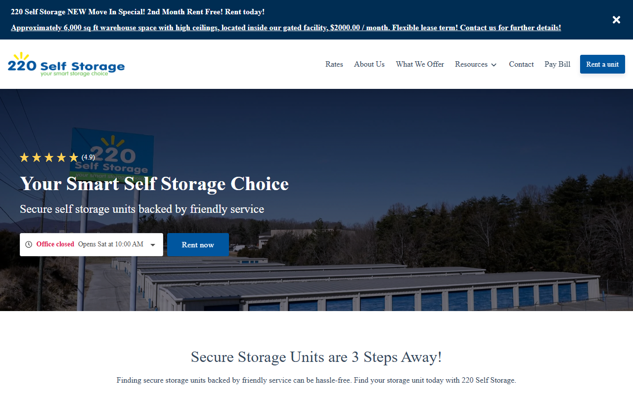 220selfstorage.com screenshot