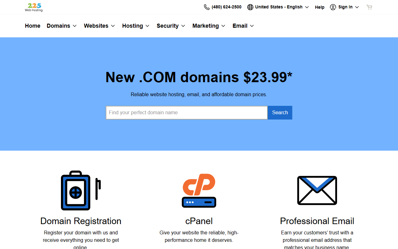 225webhosting.com screenshot