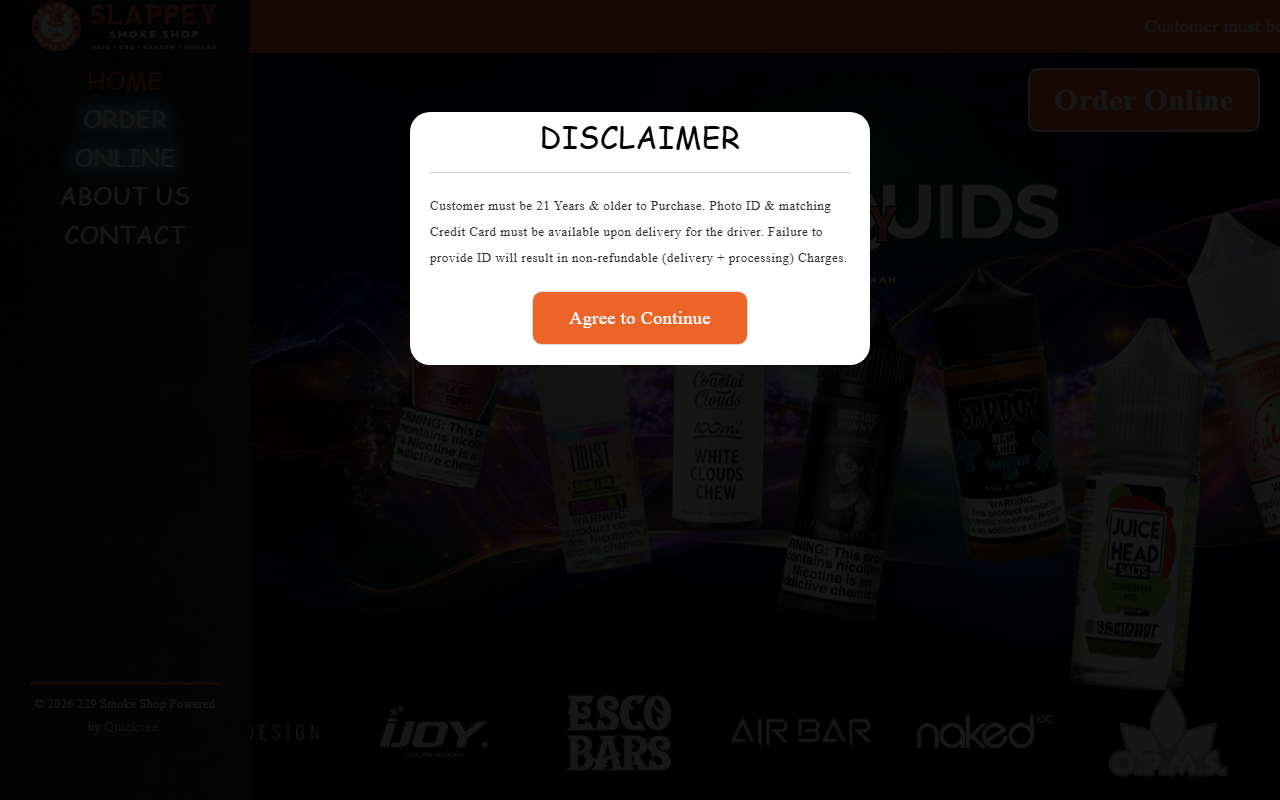 229smokeshop.com screenshot