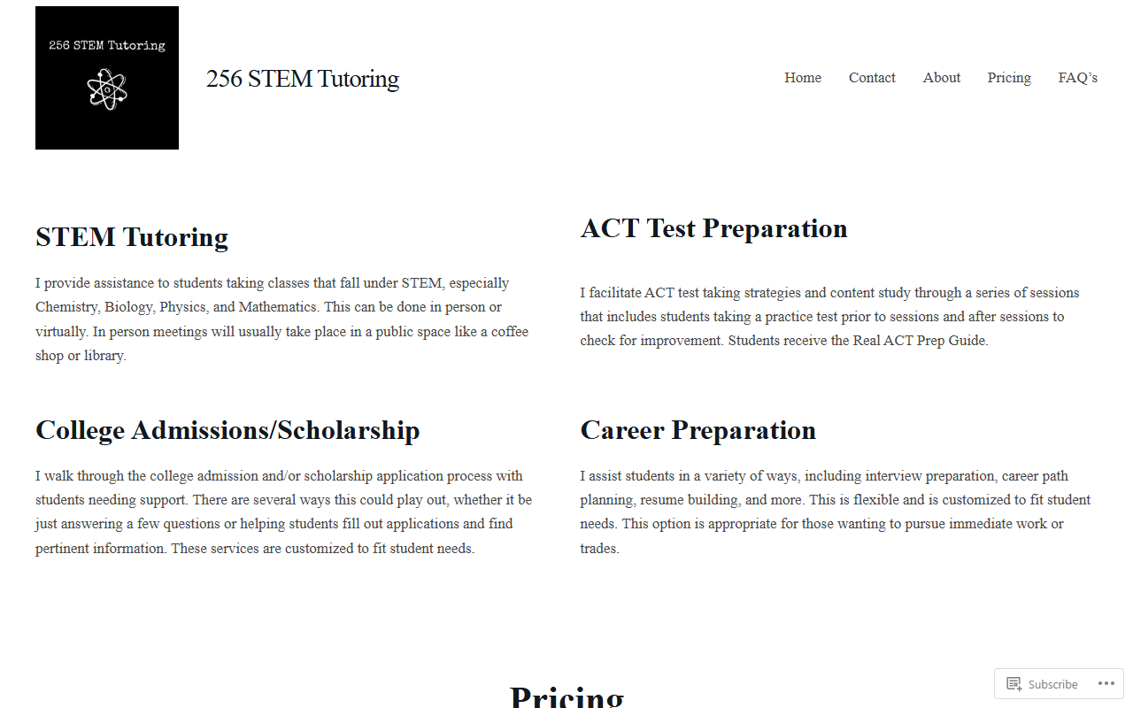 256stemtutoring.com screenshot