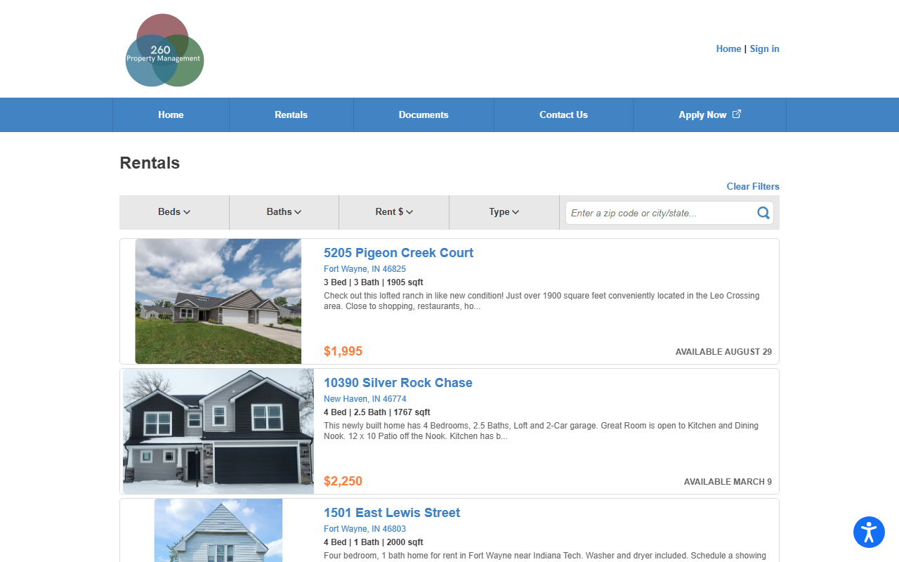 260rentals.com screenshot