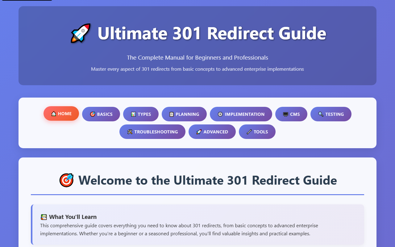 301redirectguide.com screenshot