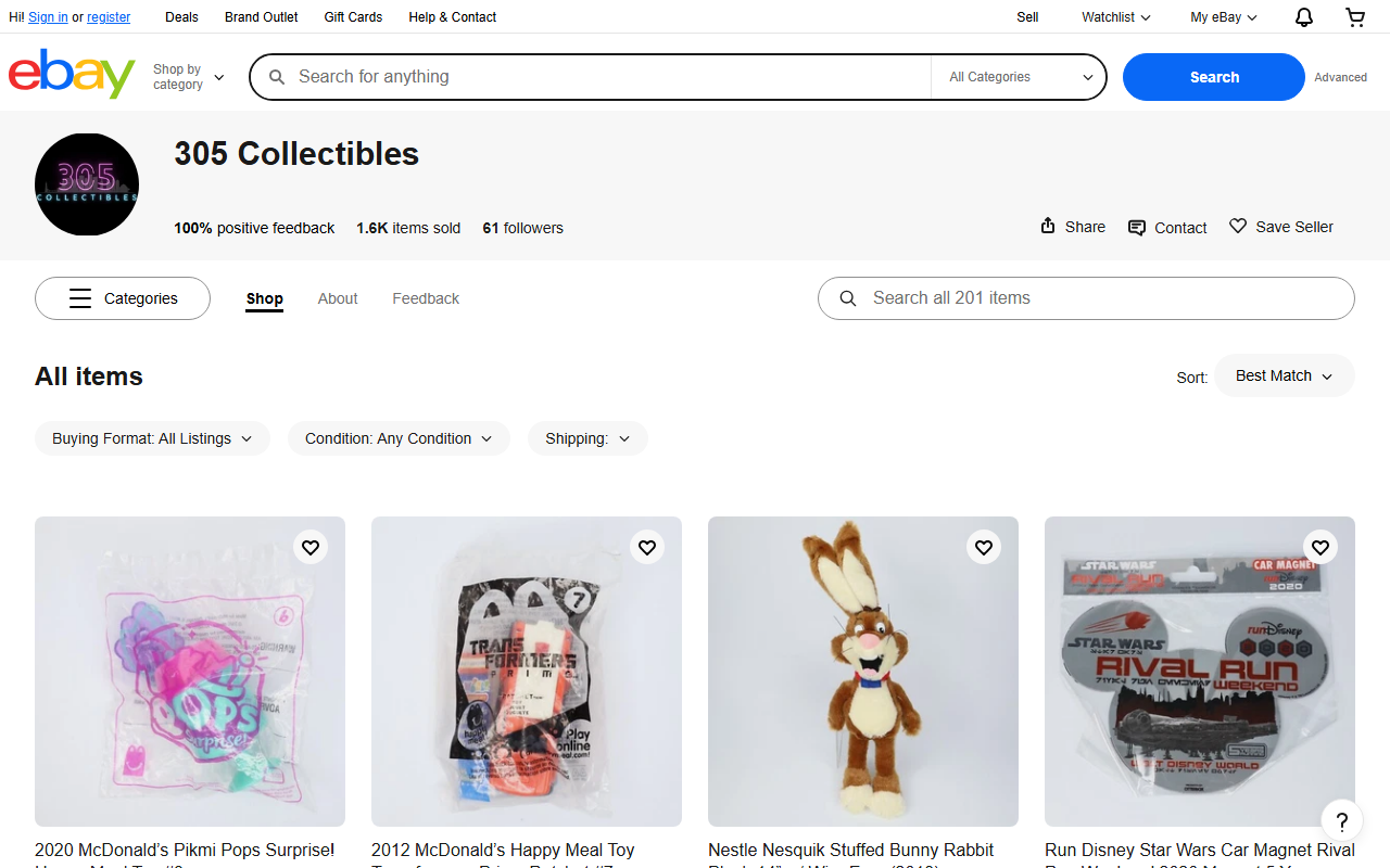 305collectibles.com screenshot