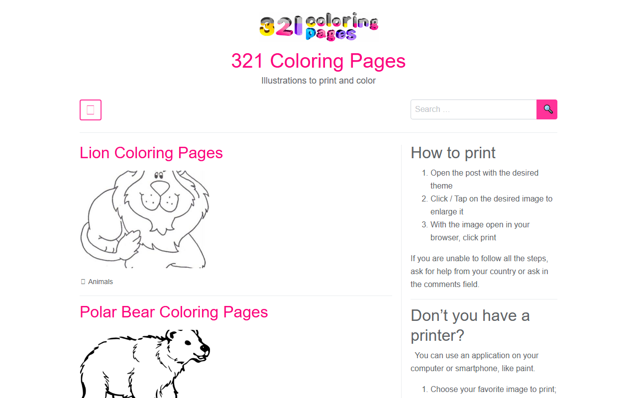 321coloringpages.com screenshot