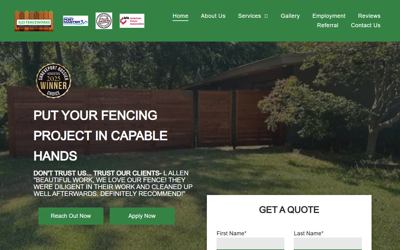 323fenceworksla.com screenshot