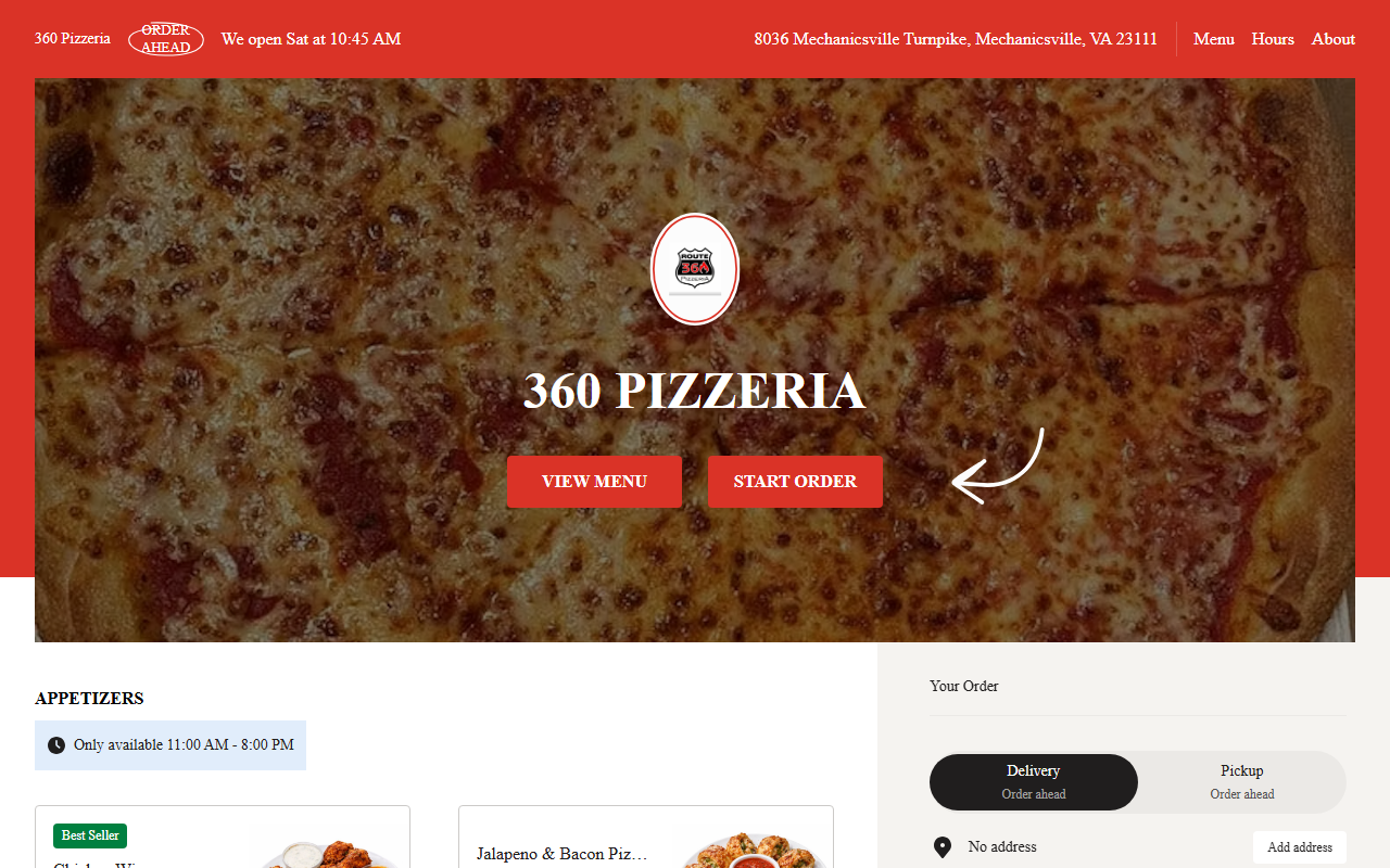 360pizzeriamenu.com screenshot