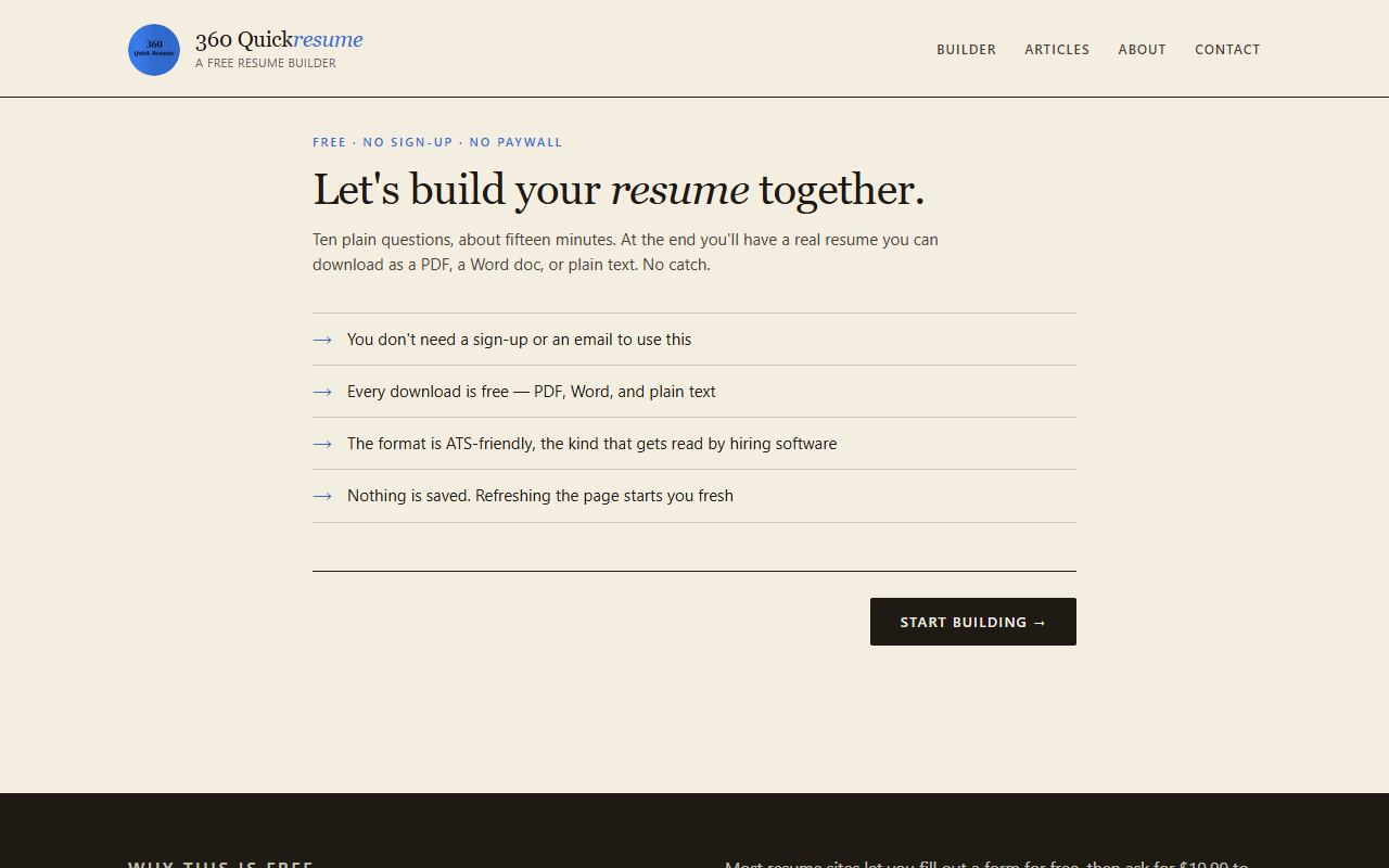360quickresume.com screenshot