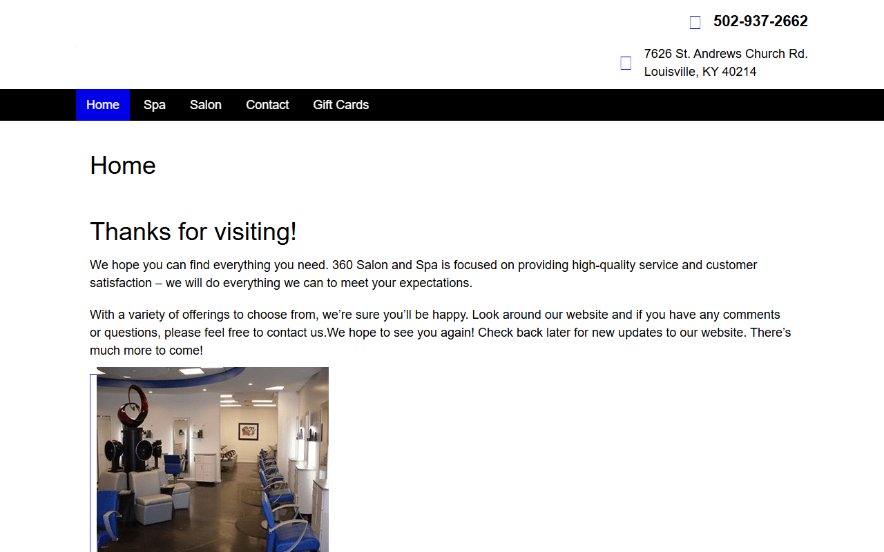 360salonandspa.com screenshot
