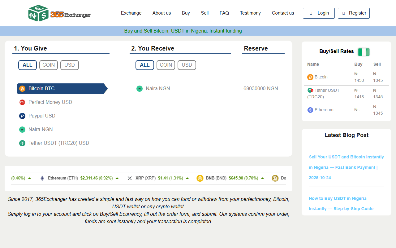 365exchanger.com screenshot