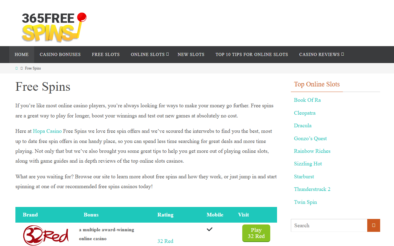 365freespins.com screenshot