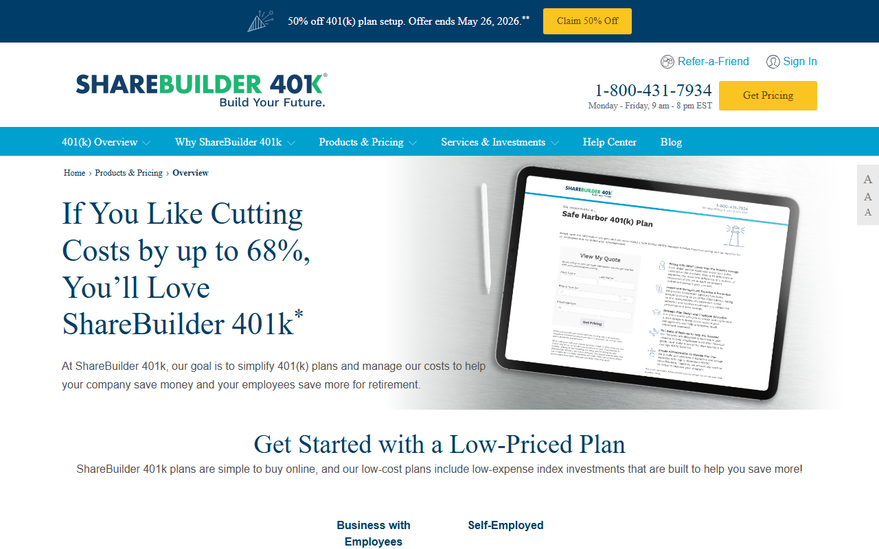 401kbusinesscost.com screenshot