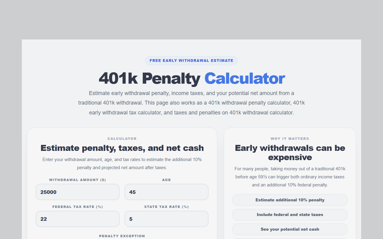 401kpenaltycalc.com screenshot