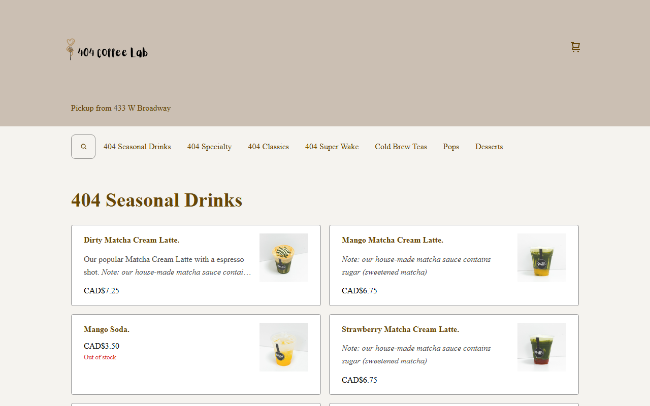 404coffeelab.com screenshot