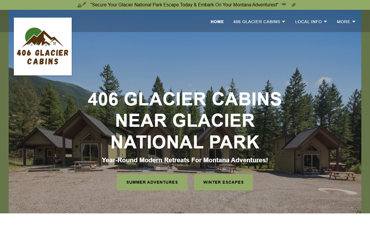 406glaciercabins.com screenshot