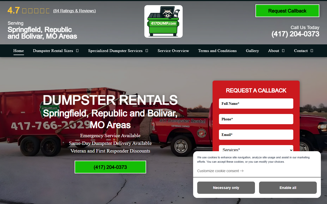 417dumpsters.com screenshot