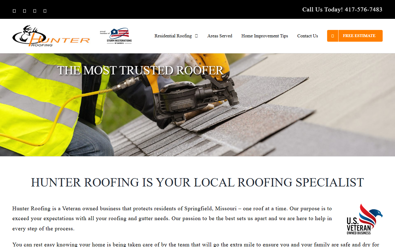 417hunterroofing.com screenshot