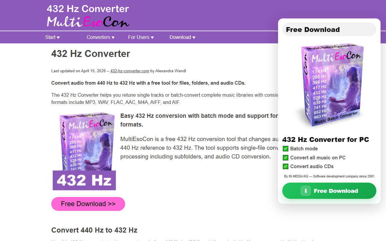 432-hz-converter.com screenshot