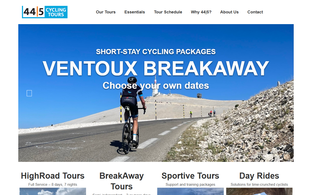 445cyclingtours.com screenshot