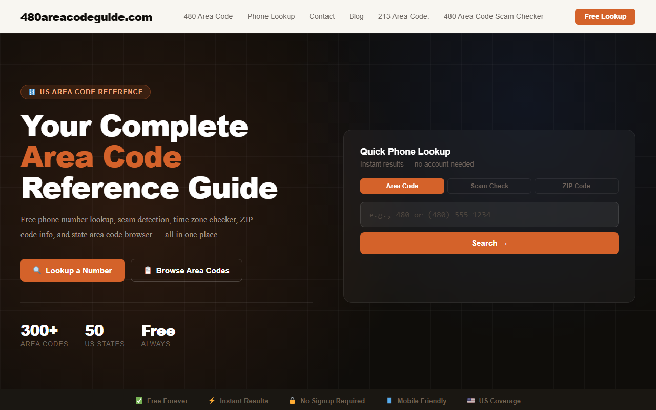 480areacodeguide.com screenshot