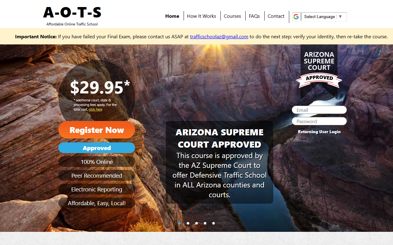 480trafficschool.com screenshot