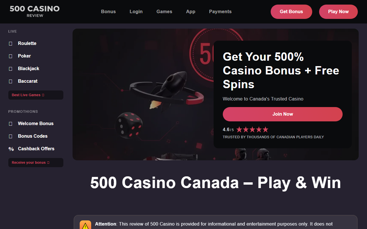 500casinoca.com screenshot