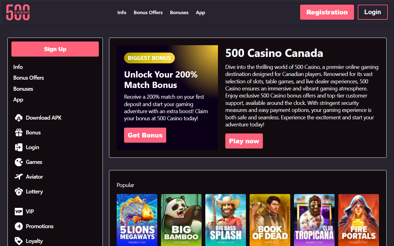 500casinocanada.com screenshot