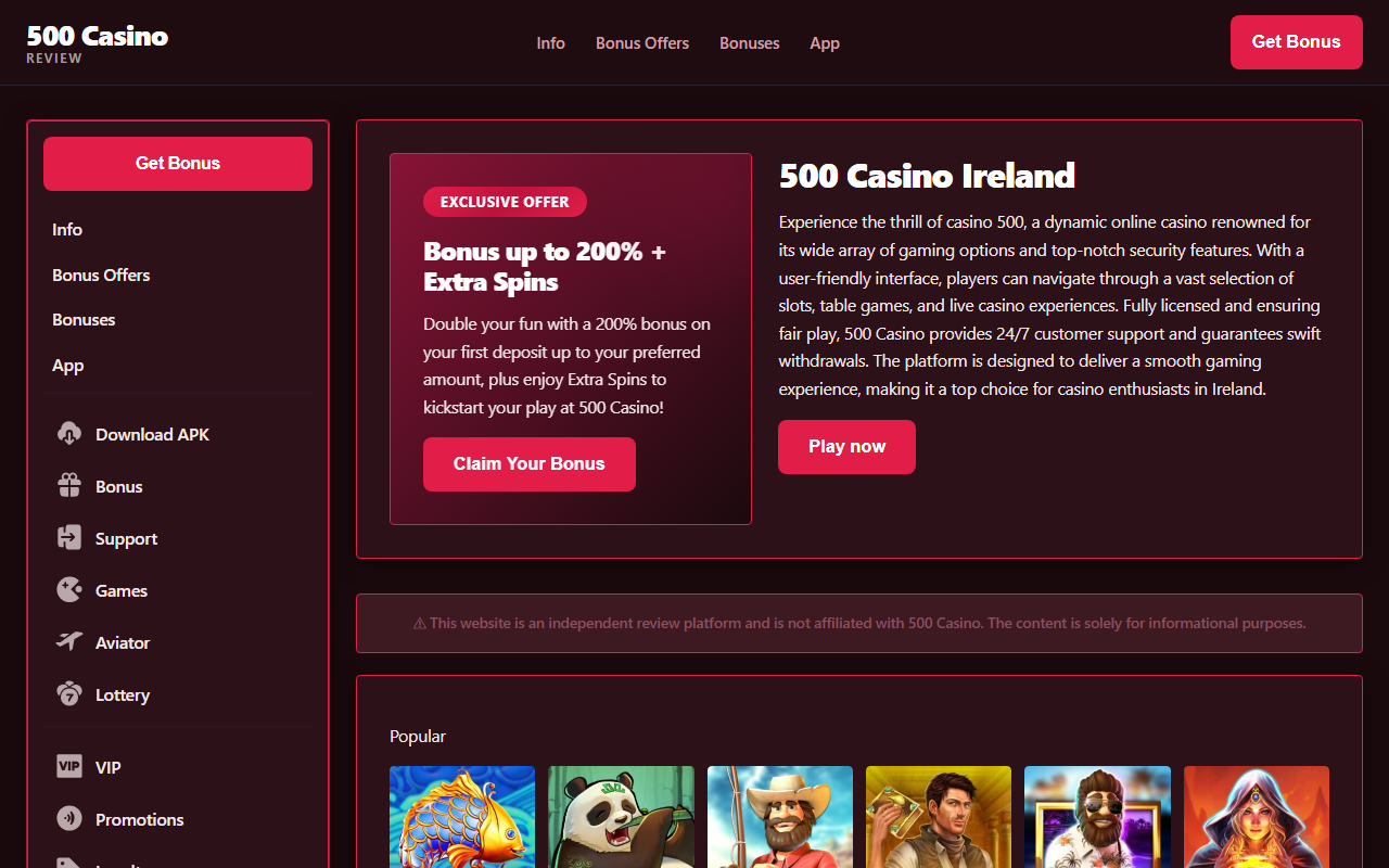 500casinoireland.com screenshot