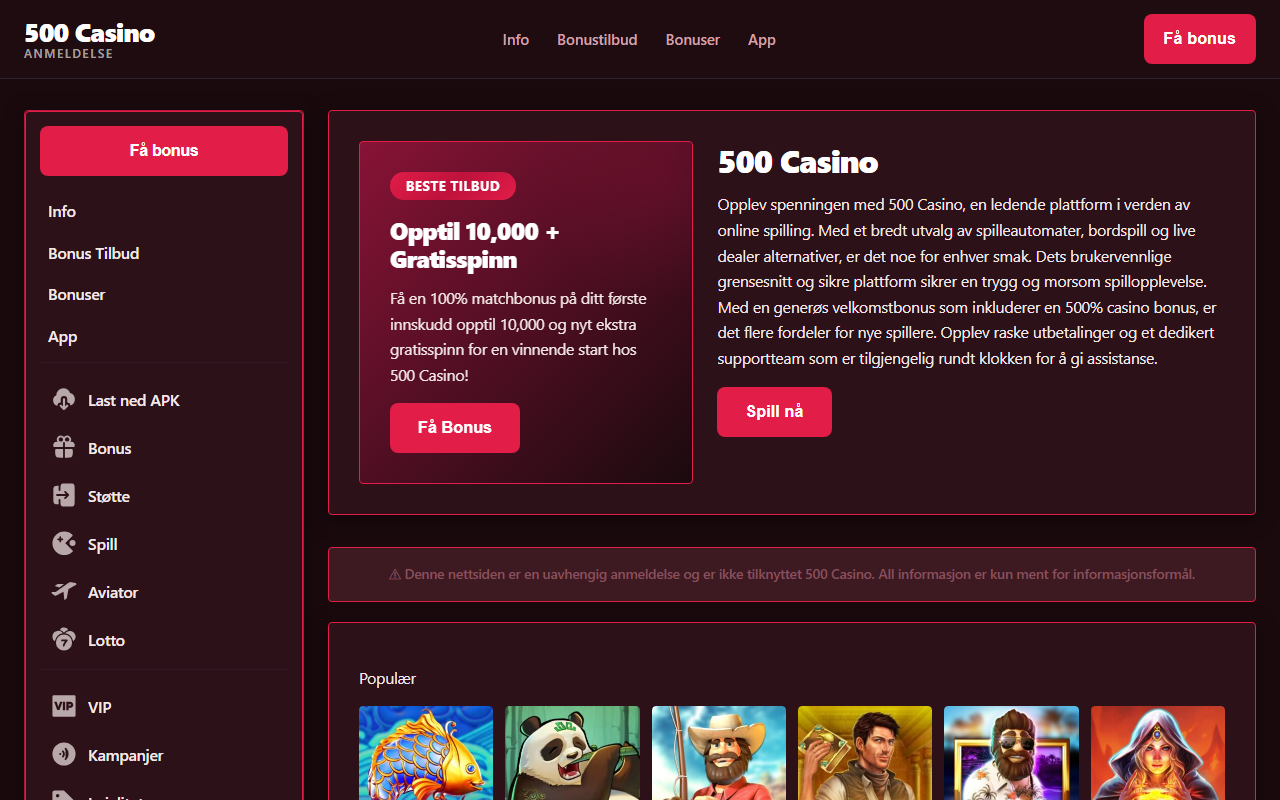 500casinono.com screenshot
