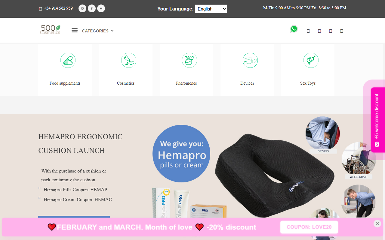500cosmetics.com screenshot