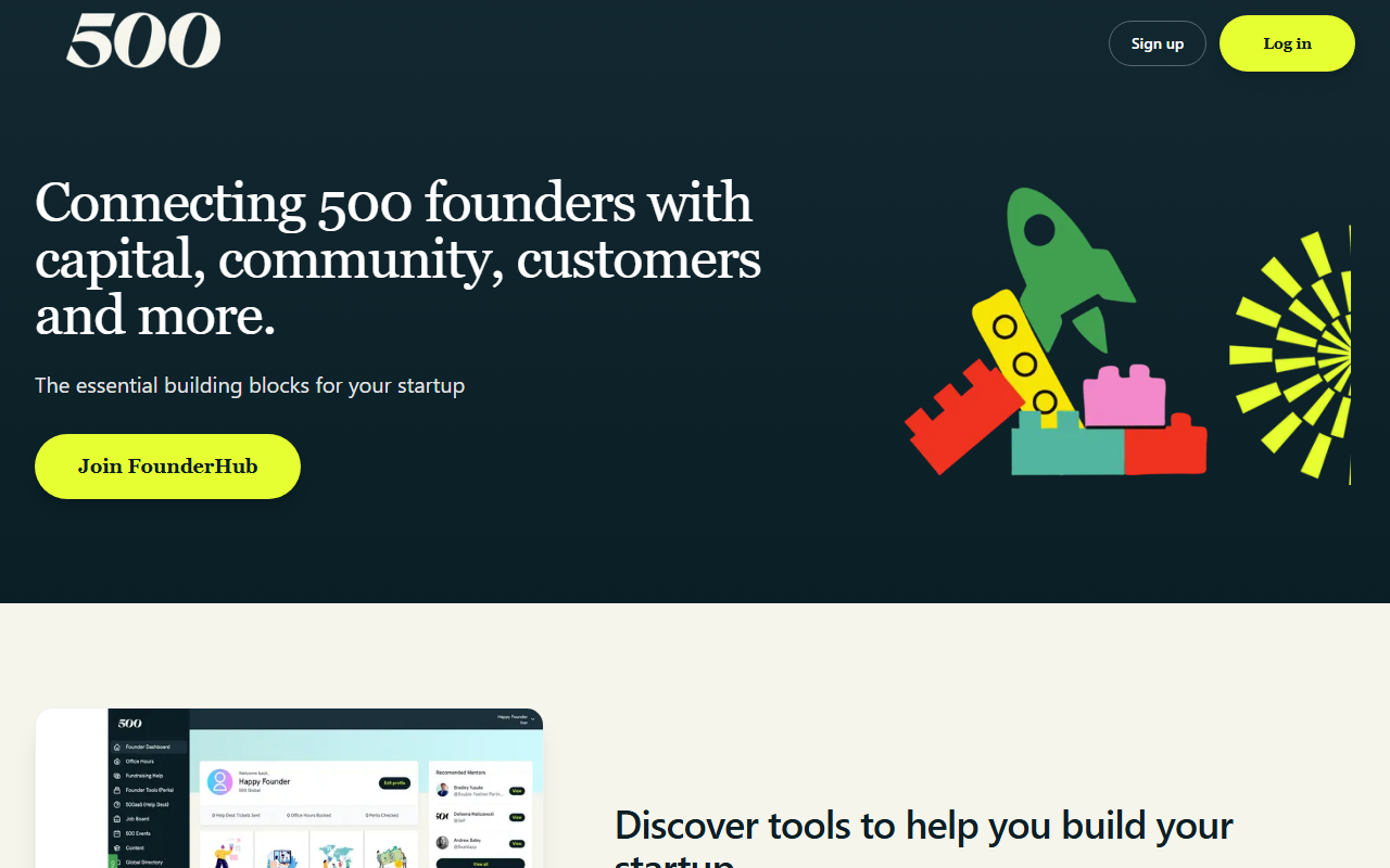 500founderhub.com screenshot