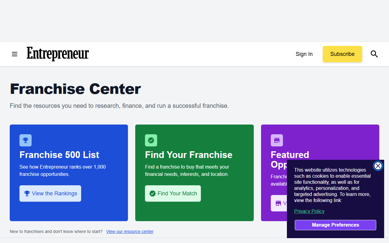 500franchisee.com screenshot
