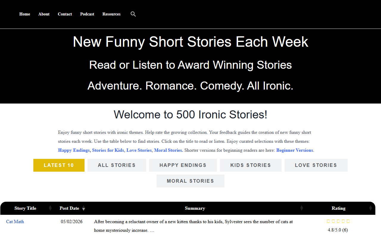 500ironicstories.com screenshot
