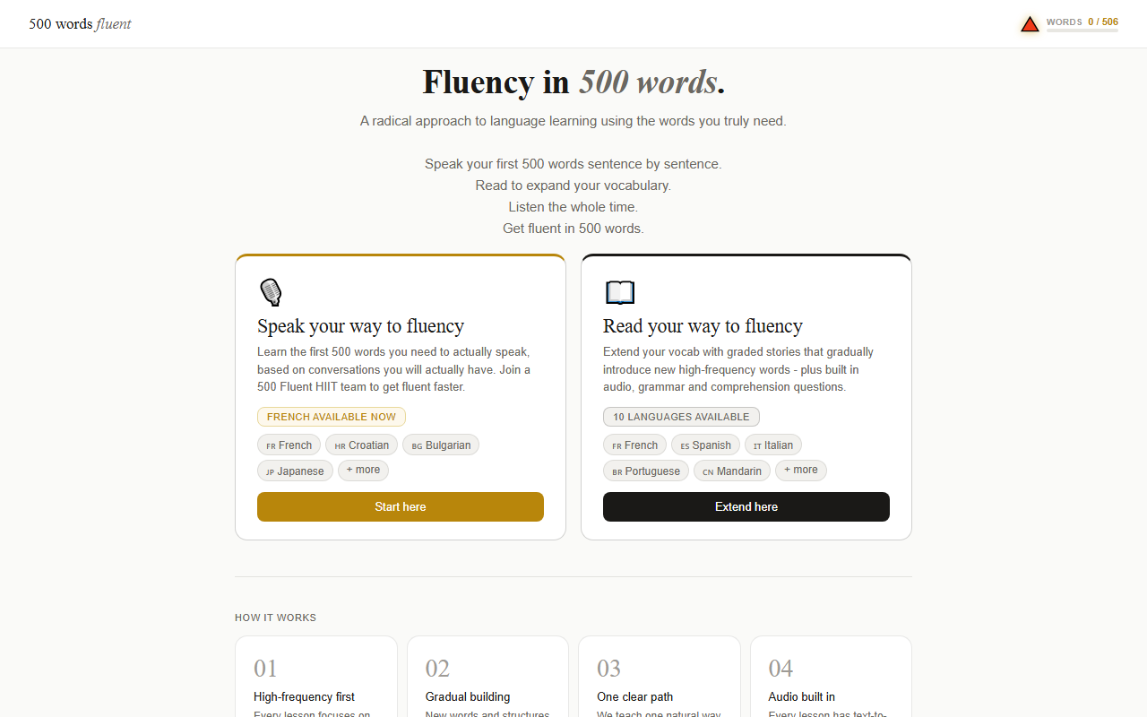 500wordsfluent.com screenshot