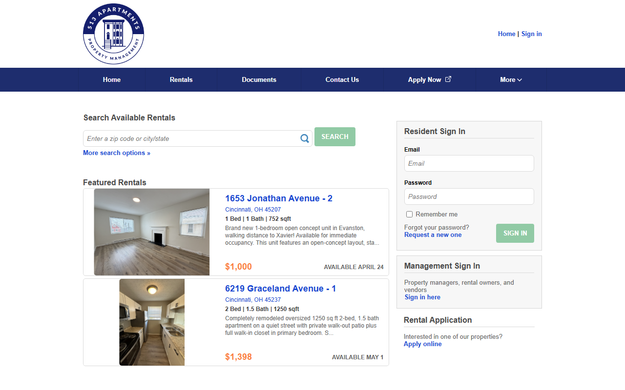 513apartments.com screenshot