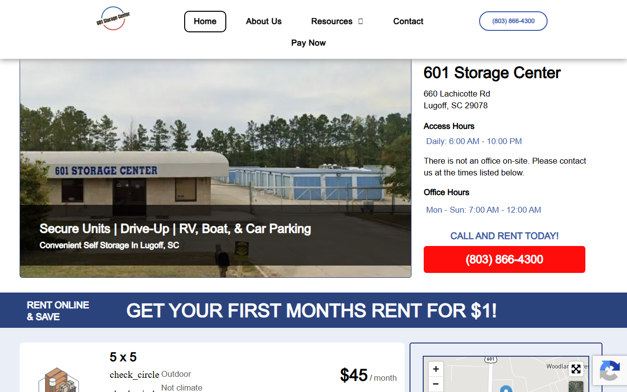 601storagecenter.com screenshot