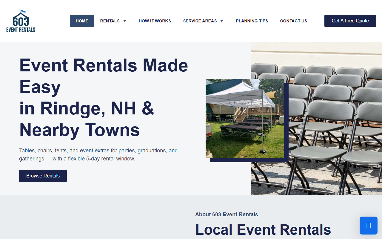 603eventrentals.com screenshot