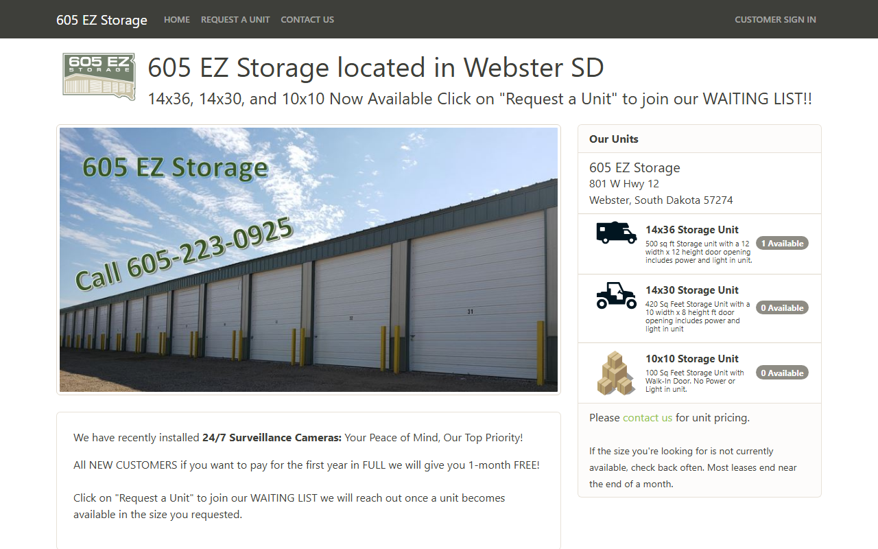 605ezstorage.com screenshot