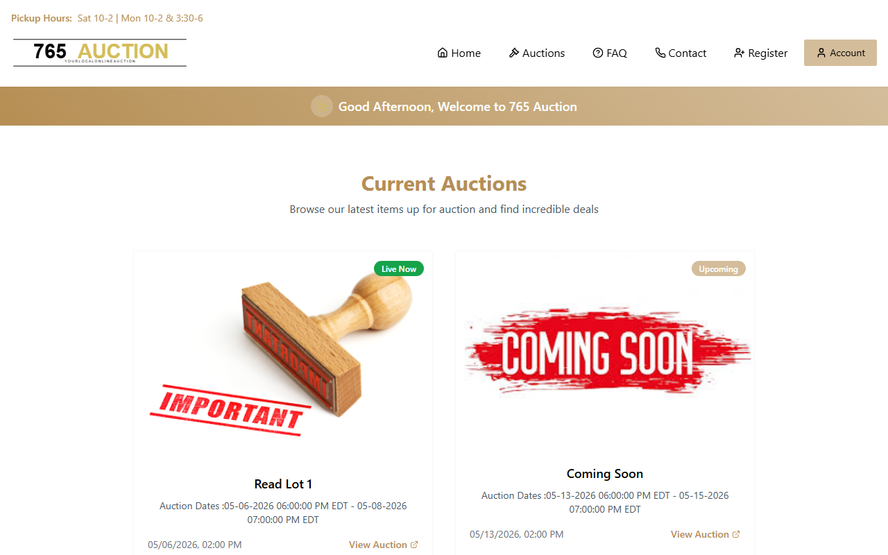 765auction.com screenshot