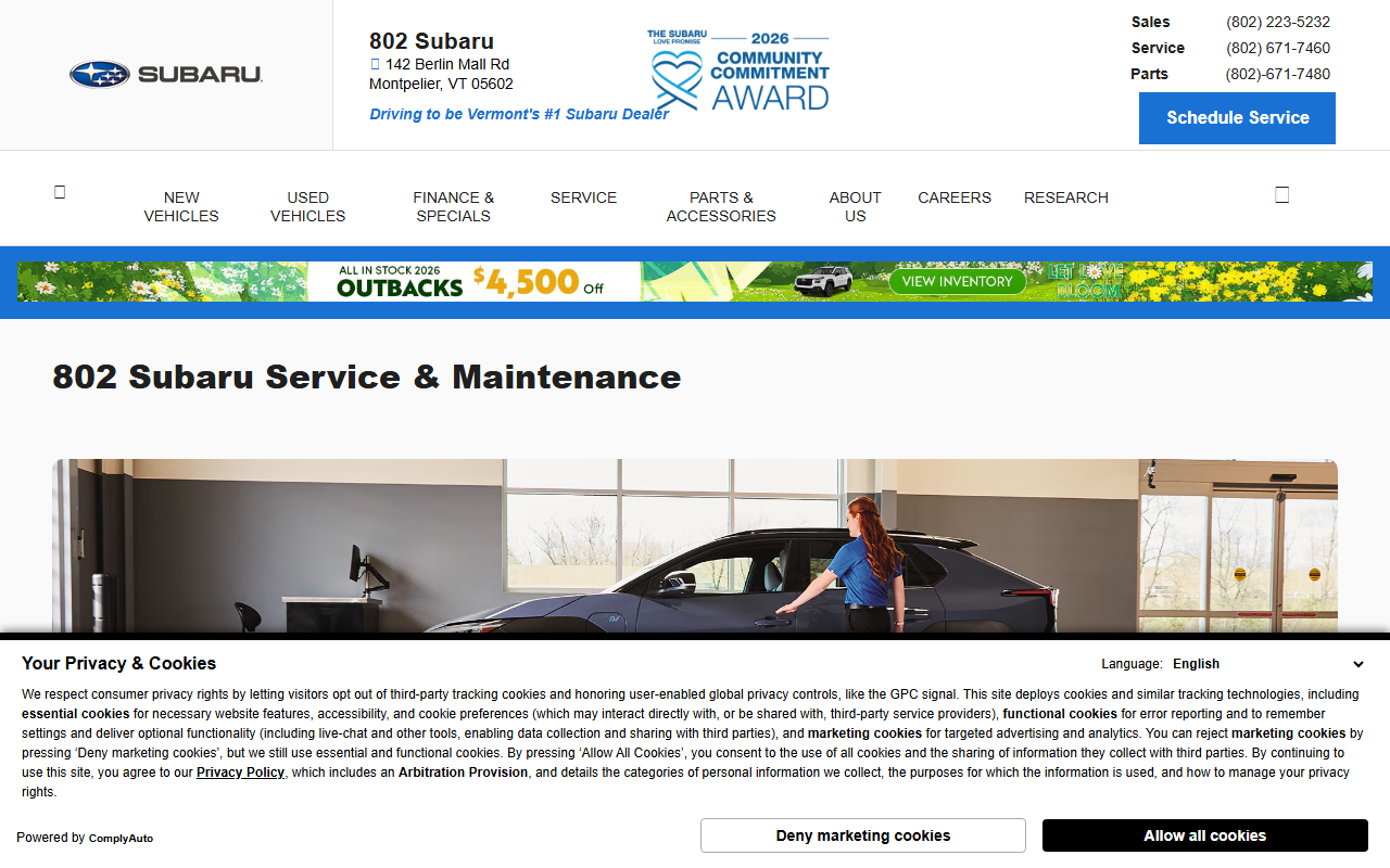 802subaruservice.com screenshot