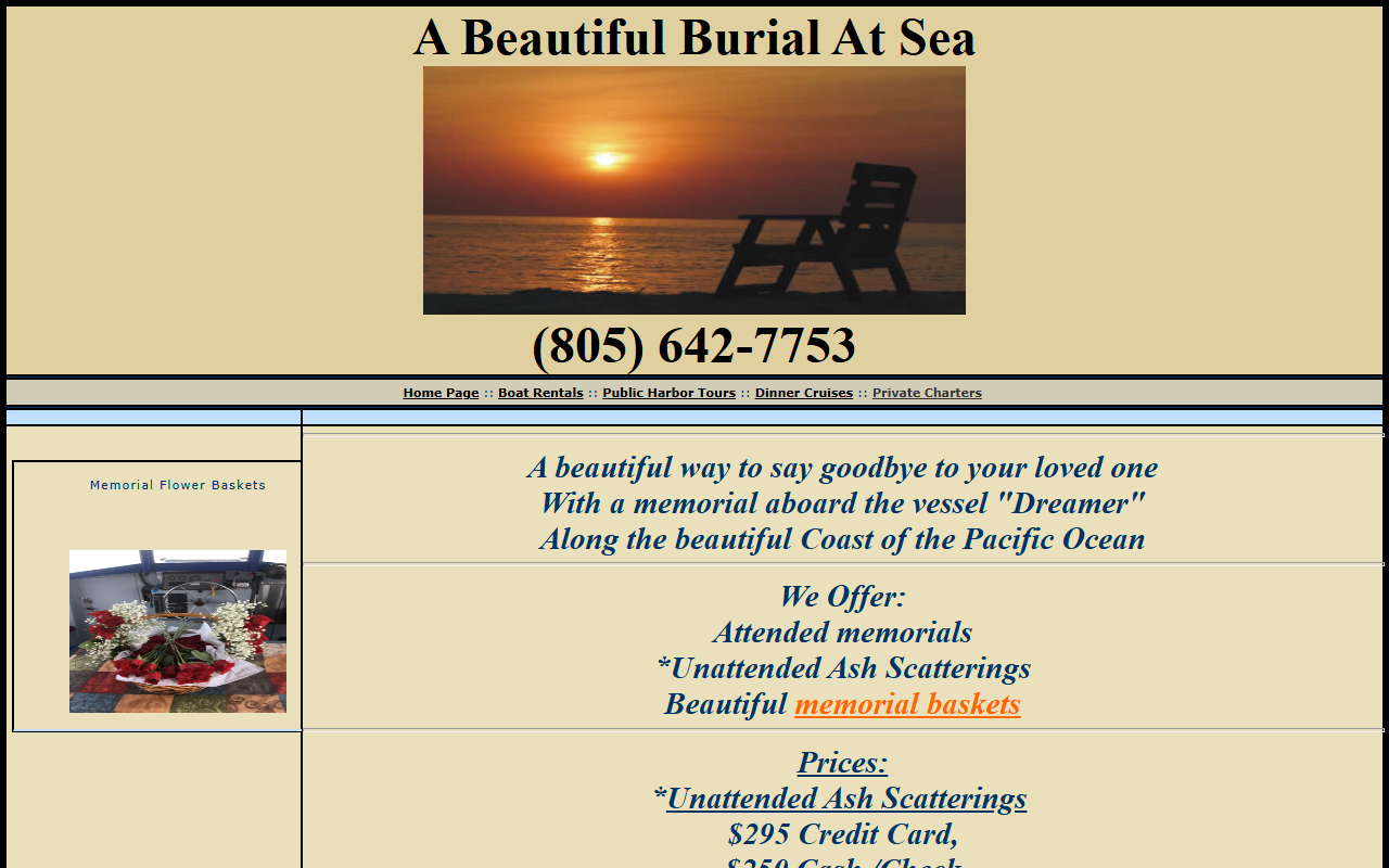 805burialsatsea.com screenshot