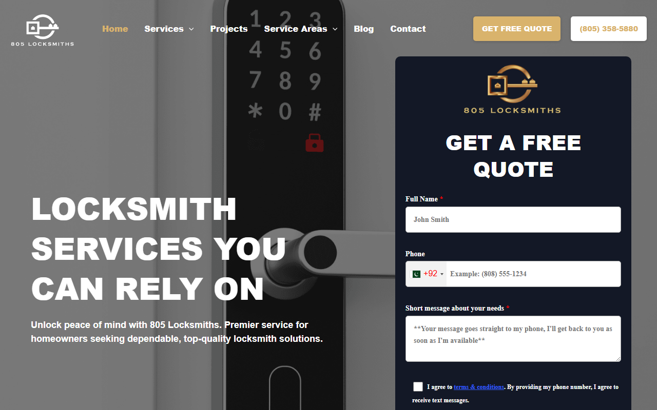 805locksmiths.com screenshot