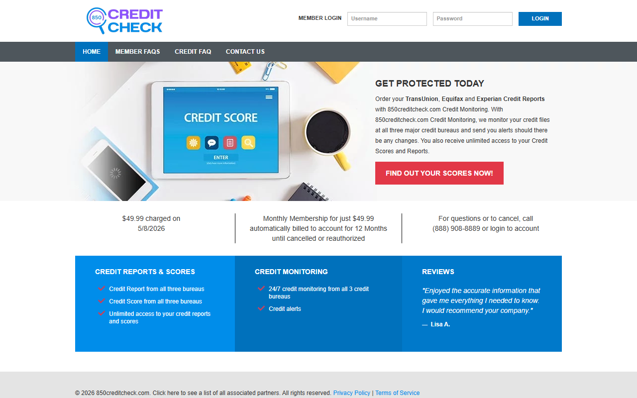 850creditcheck.com screenshot