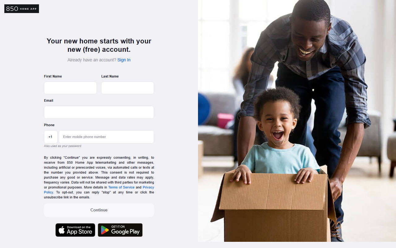 850homeapp.com screenshot