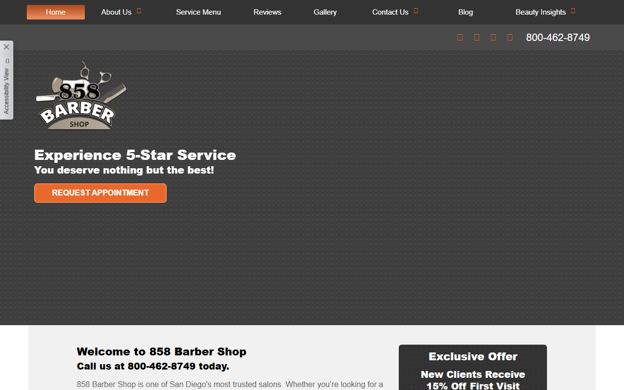 858barbershop.com screenshot
